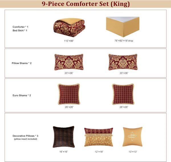 9 pcs Luxury King Comforter Set